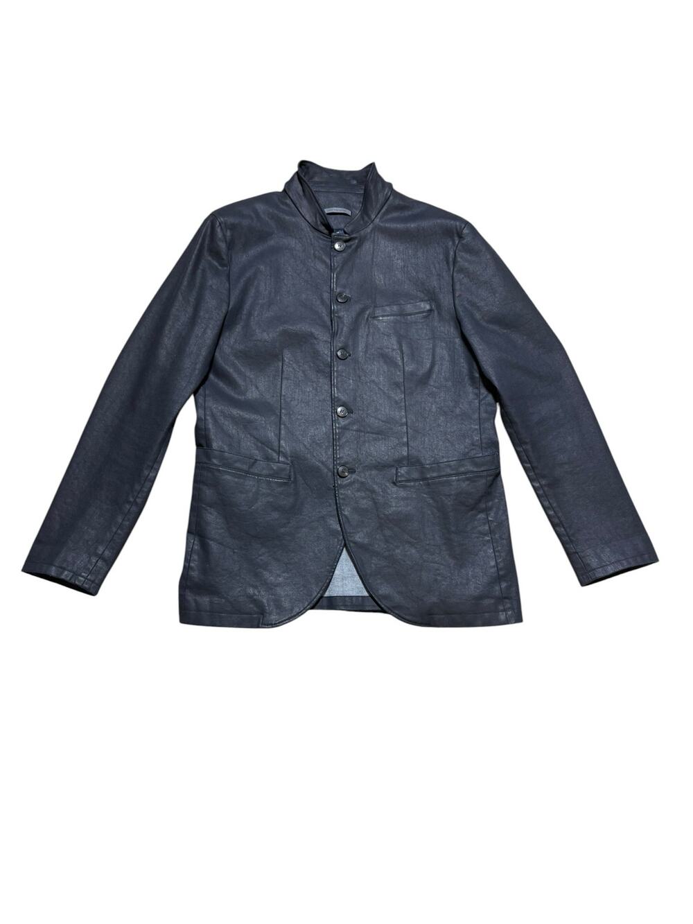 John Varvatos Bria Black Wax Coated Military Jacket Size 54 IT 44 US L-XL